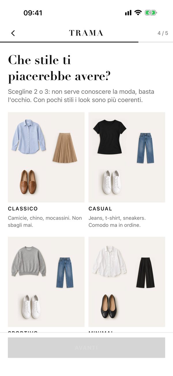 Schermata: la scelta dello stile